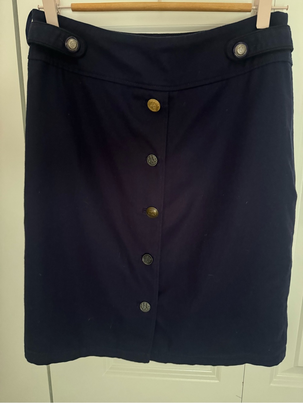 Anthropologie Odille Navy Mixed Button Pencil Skirt Size 4 NWT